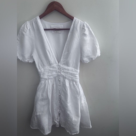 Anthropologie Katerina Button Front Puff Sleeve Mini Dress White Size: XS - Picture 6 of 7